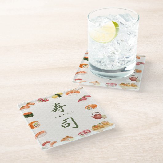 Sushi Party Invitation　寿司 ガラスコースター (アングル)