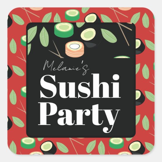 Sushi Party Rolls Birthday Name スクエアシール (正面)