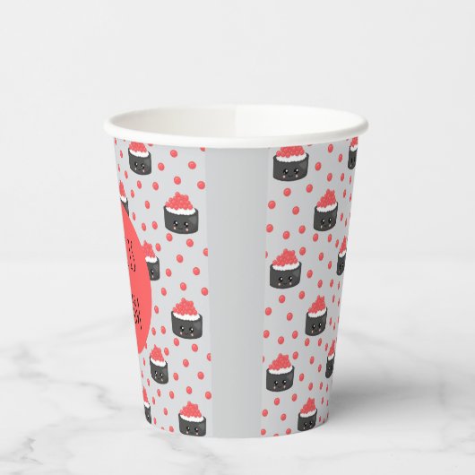 Sushi pattern and funny quote Paper cup 紙コップ (左)