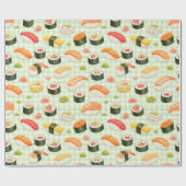Sushi Pattern on Light Green Grid ラッピングペーパー (フラット)