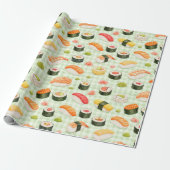 Sushi Pattern on Light Green Grid ラッピングペーパー (アンロールド)