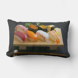 Sushi plate on wood - Japanese food cushion ランバークッション