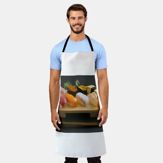 Sushi Platter Apron – Classic Nigiri Harmony エプロン (着用した状態)