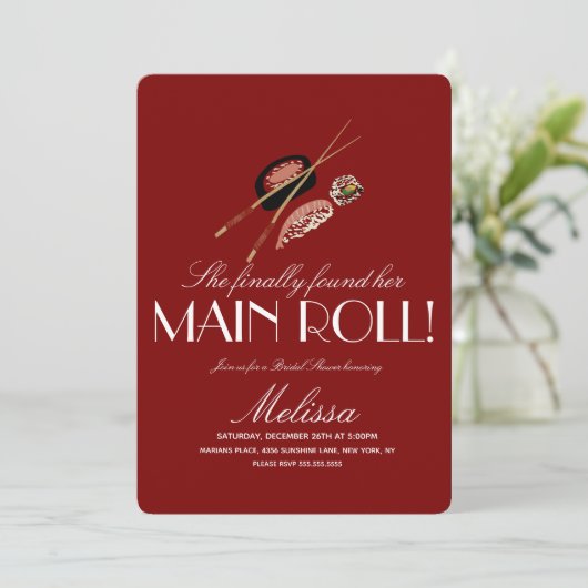 Sushi Rolls Chopsticks Japan Saki Bridal Shower 招待状 (スタンド正面)