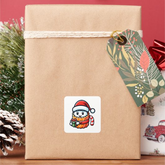Sushi Santa – ギフト転が付きフェスティバル スクエアシール (クリスマス)