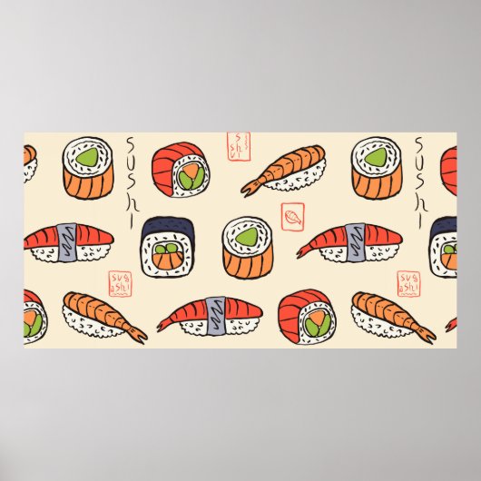 sushi seamless pattern ポスター (正面)
