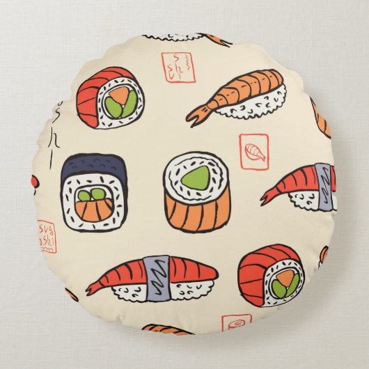 sushi seamless pattern ラウンドクッション (正面)