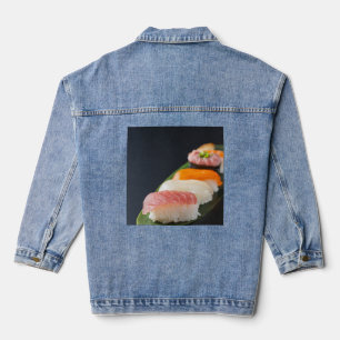 Sushi Silence – Elegant Nigiri on Denim デニムジャケット