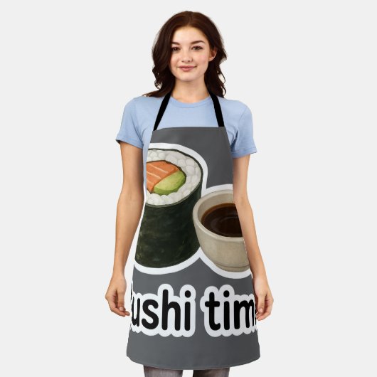  Sushi Time Sticker – Realistic Sushi with Soy エプロン (着用した状態)