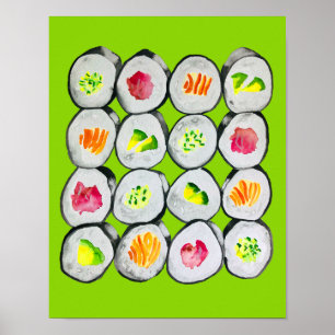 Sushi Time watercolor wasabi ポスター