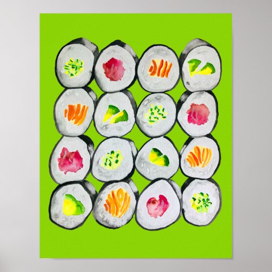 Sushi Time watercolor wasabi ポスター (正面)
