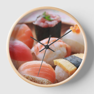 Sushi Time - Wooden Plate Nigiri Wall Clock 壁時計
