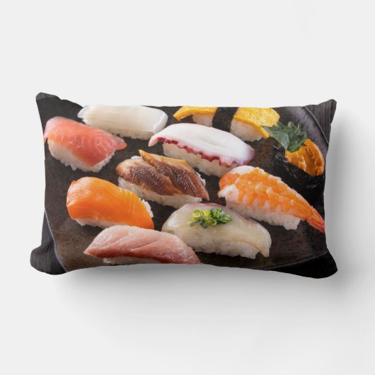 Sushi Variety Cushion – A Feast of Colors" ランバークッション (正面)