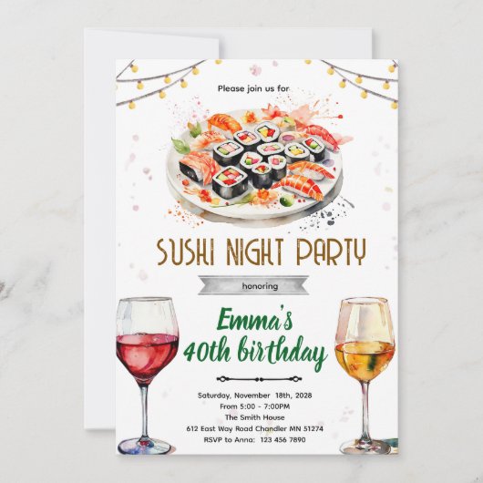 Sushi wine night party invitation 招待状 (正面)