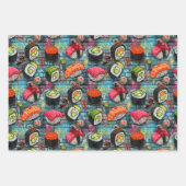 Sushi Wrapping Paper Flat Sheet Set of 3 ラッピングペーパーシート (正面2)