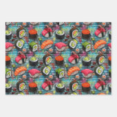 Sushi Wrapping Paper Flat Sheet Set of 3 ラッピングペーパーシート (正面)
