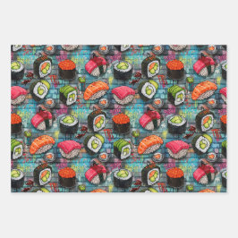Sushi Wrapping Paper Flat Sheet Set of 3 ラッピングペーパーシート
