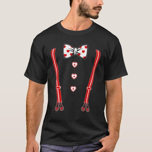 Suspender Valentines Day Cute Heart V Day Costume Tシャツ (正面)