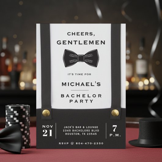 Suspenders Bowtie Cheers Gentlemen Bachelor Party 招待状