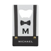 Suspenders & Bowtie Name Monogram クレジットカード栓抜き (正面)