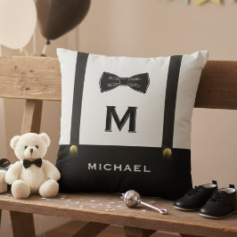 Suspenders & Bowtie Name Monogram Baby Boy  クッション