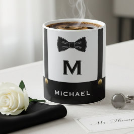 Suspenders & Bowtie Name Monogram Boy  コーヒーマグカップ