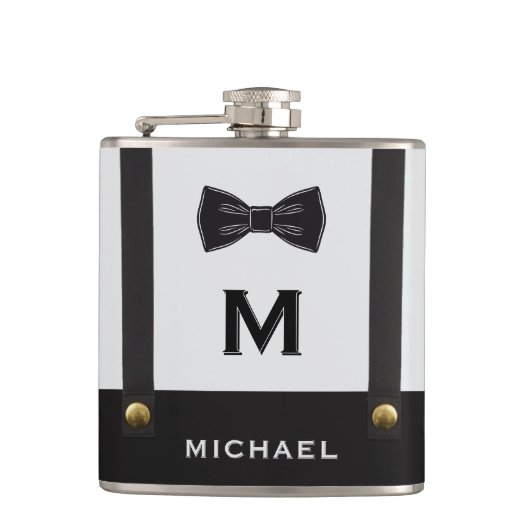 Suspenders & Bowtie Name Monogram Boy  フラスク (正面)