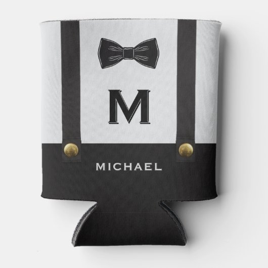 Suspenders & Bowtie Name Monogram Wedding 缶クーラー (正面)