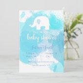 süße Baby Party Einladung blau aquarell Elefant 招待状 (スタンド正面)