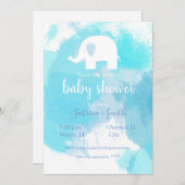 süße Baby Party Einladung blau aquarell Elefant 招待状 (正面/裏面)