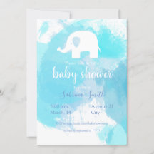 süße Baby Party Einladung blau aquarell Elefant