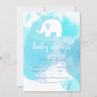 süße Baby Party Einladung blau aquarell Elefant 招待状