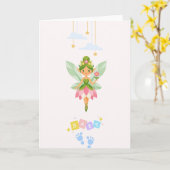 Süße Babykarte zur Geburt mit feenhafter Elfe & Wo カード (黄色い花)