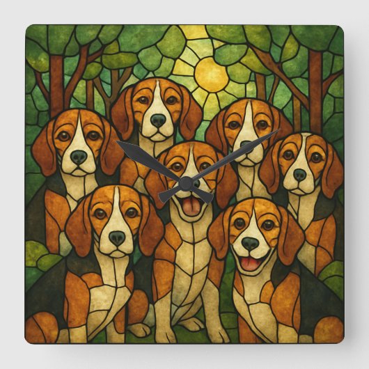Süsse Beagle Uhr スクエア壁時計 (正面)