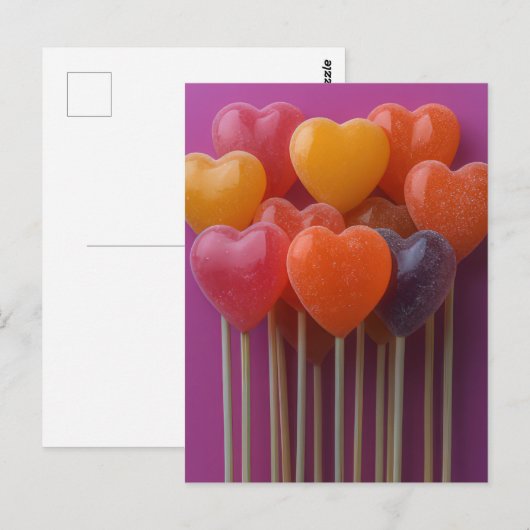 Süße bunte Herz Lollipops Valentinstag ポストカード (正面/裏面)