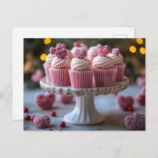 Süße Cupcakes mit Herzen Valentinstag ポストカード (正面/裏面)