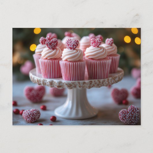 Süße Cupcakes mit Herzen Valentinstag ポストカード (正面)