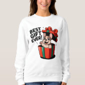 Süße Französische Bulldogge als Weihnachtsgeschenk スウェットシャツ (正面)