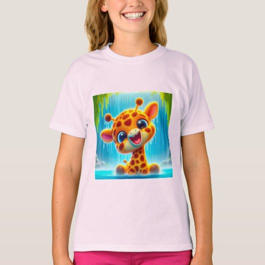 Süsse Giraffe am Wasserfall Tシャツ (正面)