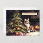 Süße Katze unterm Weihnachtsbaum シーズンポストカード (正面/裏面)