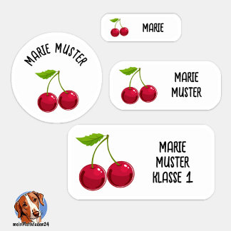 Süße Kirsche Namensaufkleber – 24er Set weiß シール