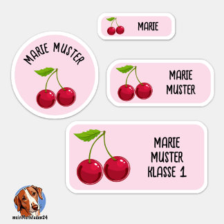 Süße Kirsche Namensaufkleber rosa – 24er Set シール