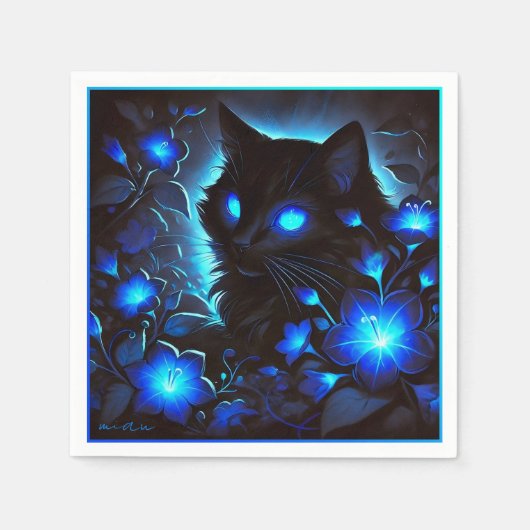 Süsse leuchtend blaue miau katze スタンダードカクテルナプキン (正面)