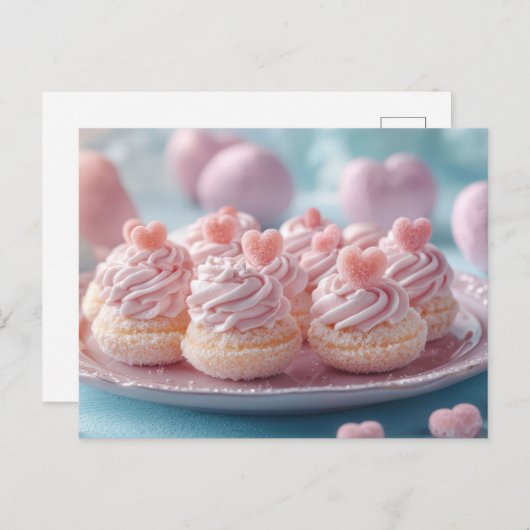 Süße Macarones mit Herzen Valentinstag ポストカード (正面/裏面)