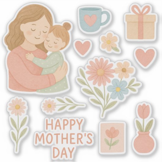Süße Mama- Tochter Sticker- zum Muttertag- Blumen シール (正面)