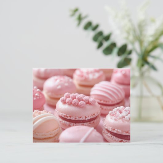Süße pinke Macarones Valentinstag ポストカード (スタンド正面)