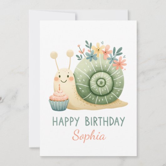 Süße Schnecke mit Cupcake- Happy Birthday 招待状 (正面)