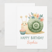 Süße Schnecke mit Cupcake- Happy Birthday 招待状 (正面/裏面)