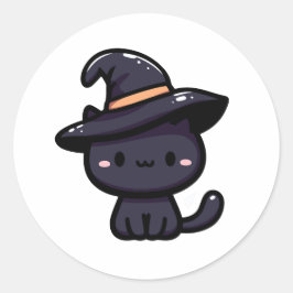Süße Schwarze Katze mit Hexenhut ラウンドシール