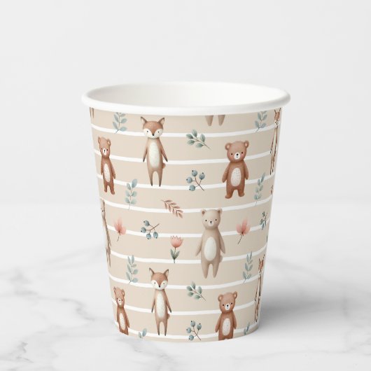 Süße Waldtiere- Aquarell- Muster- beige 紙コップ (裏面)